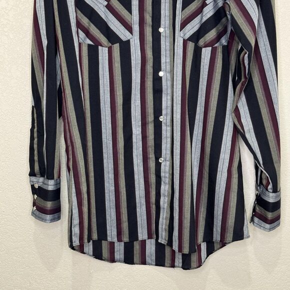 Ely Cattleman Shirt Mens Small Black Gray Burgundy Striped Western Pearl Snap - Picture 4 of 6